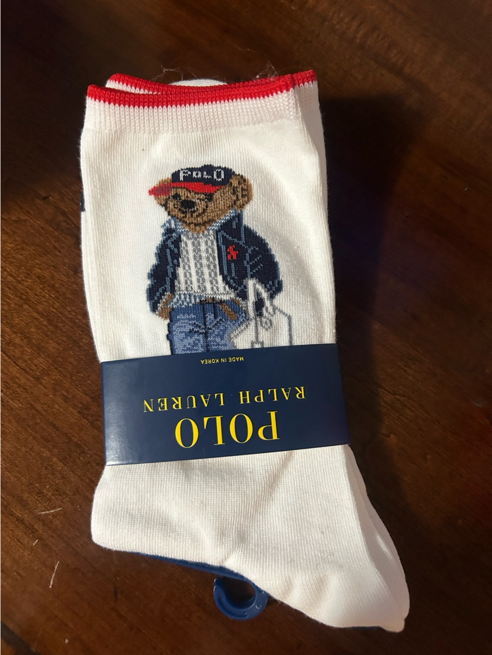 Polo by Ralph Lauren Americana White  Socks with Bear & Red Trim